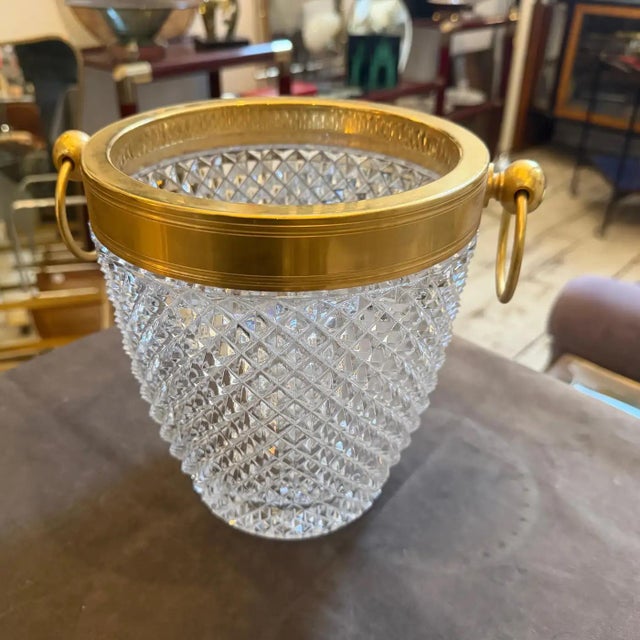 1980s 1980s Modernist Crystal and Gilded Metal French Champagne Cooler For Sale - Image 5 of 14