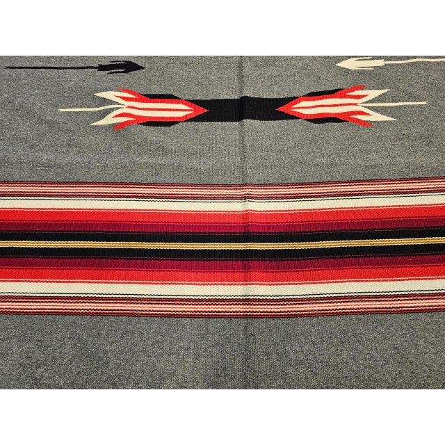Vintage American Southwestern Kilim Rug, Handwoven Wool, Mythical Bird Pattern, Pale Blue & Ivory, 4x7 For Sale In Chicago - Image 6 of 11