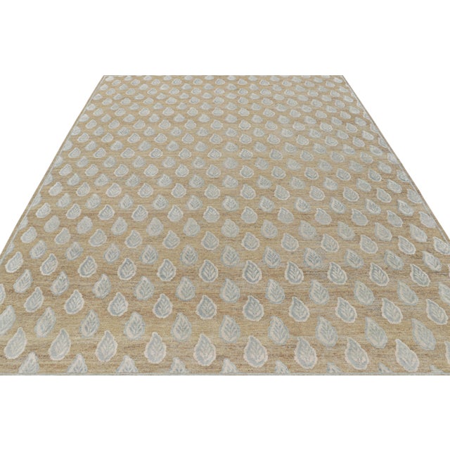 Rug & Kilim Rug & Kilim’s Modern Block Print Rug in Beige with White and Blue Floral Pattern - 10x14 For Sale - Image 4 of 7