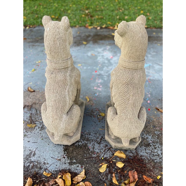 Stone Late 20th Century Pair of English Style Cast Stone Guardian Dog Statues For Sale - Image 7 of 11
