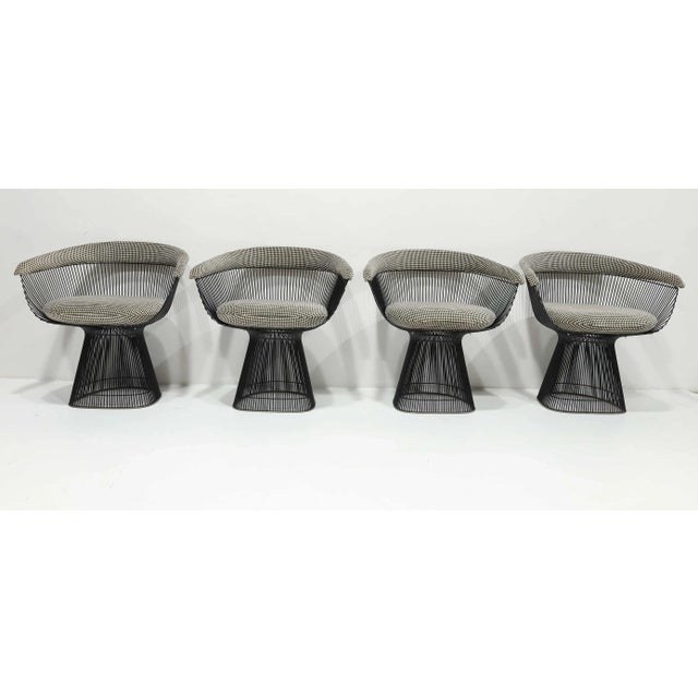 Knoll Warren Platner for Knoll Black Frame Dining Chairs in Kelly Wearstler Upholstery, Attributed - Set of 4 For Sale - Image 4 of 9
