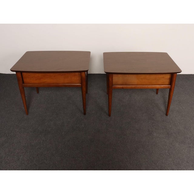 Brown Pair of Vintage Laminate and Walnut Single-Drawer Nightstands / End Tables by Lane For Sale - Image 8 of 18