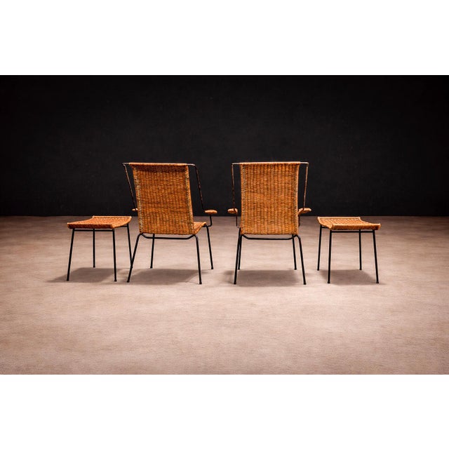 Set of Two Armchairs With Stools in Cane & Iron, Carlo Hauner, 1950s For Sale - Image 11 of 16