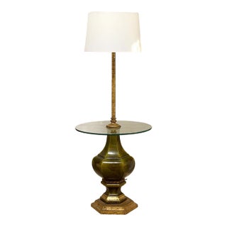 Vintage Hollywood Regency Floor Lamp With Integrated Glass Table For Sale