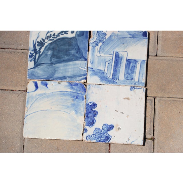 18th Century 18th Century Portuguese Scenic Blue & White Tiles With Rural House & Foliage Motifs, Set of 6 For Sale - Image 5 of 8
