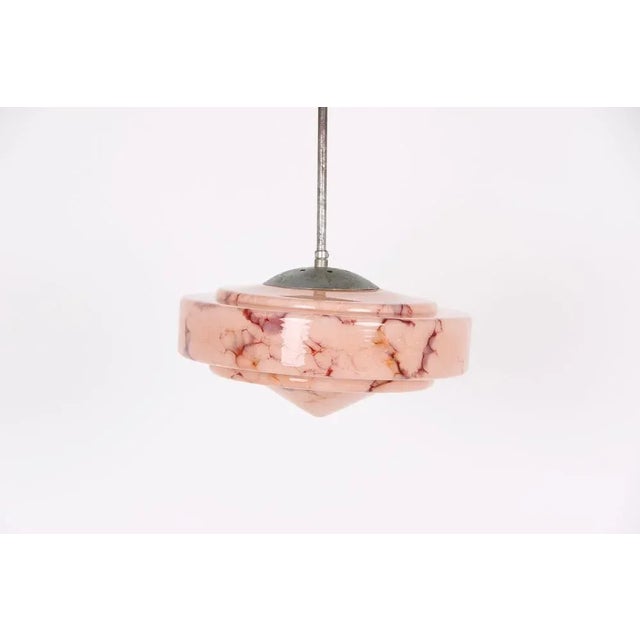 Italian Ceiling Lamp with Marble Glass Shade, 1930s For Sale - Image 3 of 8