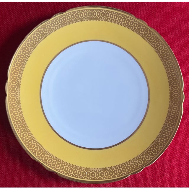 Yellow Antique Early 20th Century Spode Porcelain Yellow & Gold Honeycomb 9" China Plates - Set of 6 For Sale - Image 8 of 17