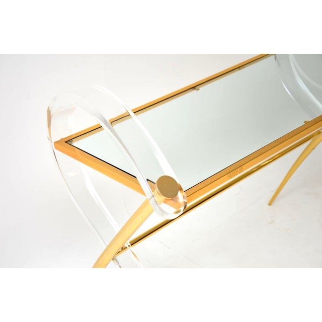 Vintage Italian Acrylic Glass and Gold Finish Console Table, 1970s For Sale - Image 9 of 11