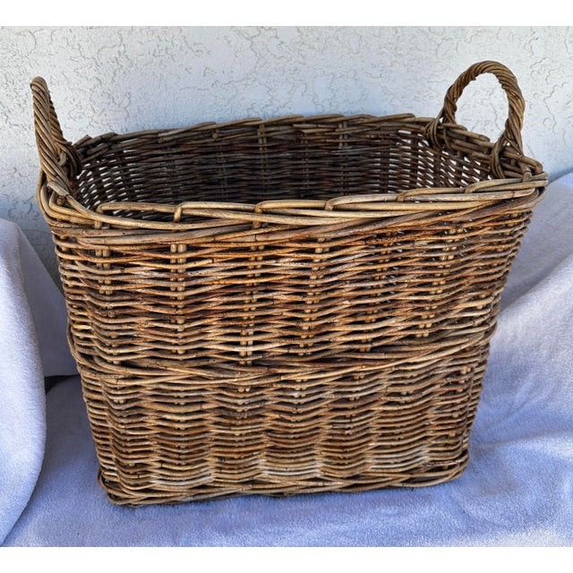 Brown Large Rustic European Wicker Storage Basket For Sale - Image 8 of 10