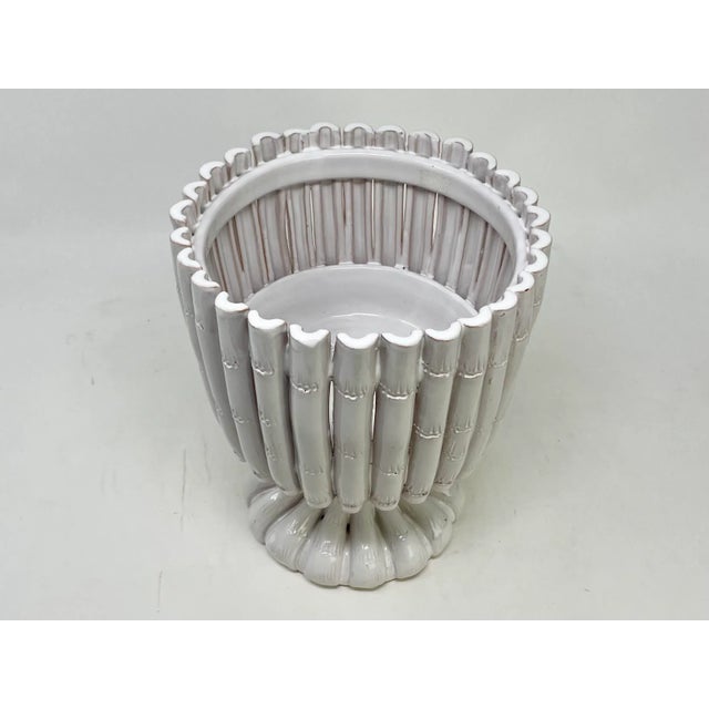 Mid 20th Century Italian Bamboo-Form White Terracotta Planter Cachepot by Nora Fenton For Sale - Image 5 of 10