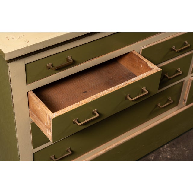 Olive Antique Monumental General Store Counter Cabinet in Olive Green For Sale - Image 8 of 9