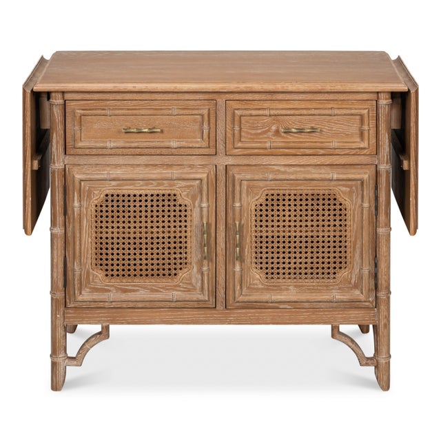 British Colonial Drop Leaf Server with Caned Doors For Sale - Image 4 of 11