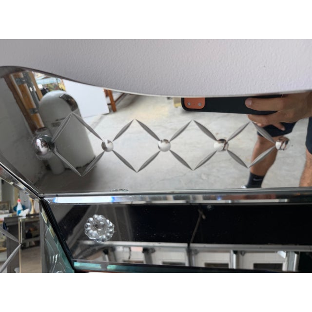 Silver Large- 1960s Italian Hollywood Regency Scalloped Etched Beveled Wall Mirror For Sale - Image 8 of 13