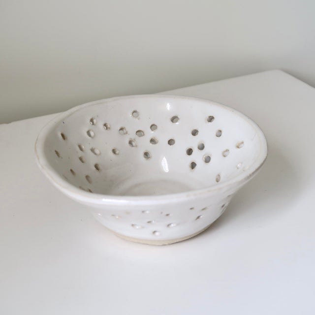 Handmade White Studio Pottery Decorative Ceramic Colander Berry Bowl For Sale In Tulsa - Image 6 of 12