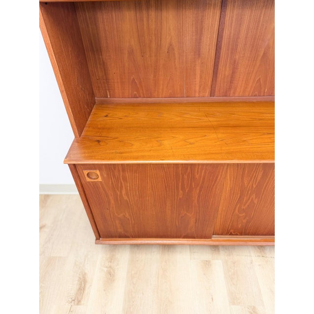 MCM Teak 2 Piece China Cabinet Sliding Doors Shelves Vintage Buffet Storage For Sale - Image 9 of 17