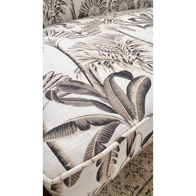 French Louis XV Style Carved Walnut Settee Newly Upholstered in Tropical Botanical Cotton For Sale - Image 9 of 12