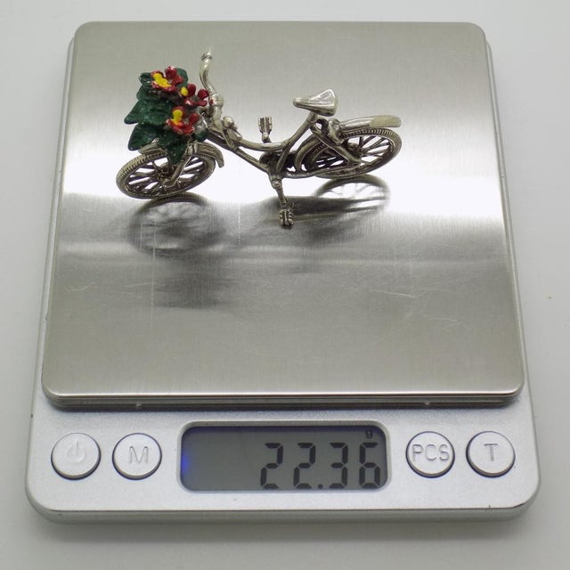 Silver Vintage Italian Handmade Silver Bicycle with Flower Basket, 1980s For Sale - Image 8 of 11