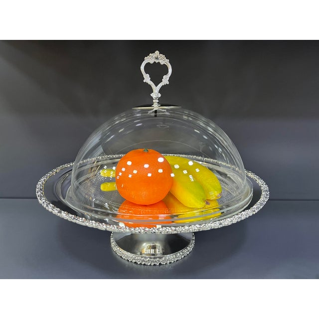 Silver Plated Brass Cake Stand with Acrylic Glass Top For Sale - Image 10 of 11