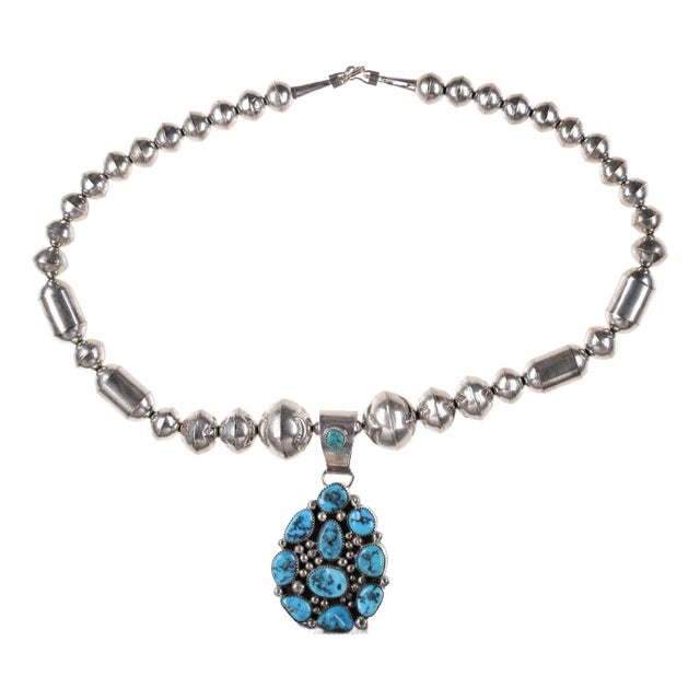 Navajo Sterling Turquoise Nugget beaded necklace For Sale