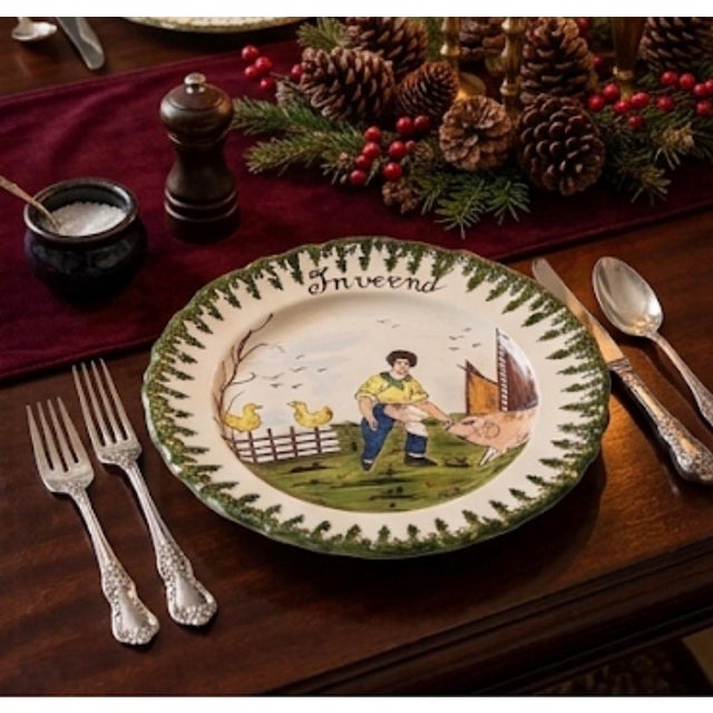 Set of Four Vintage Italian Hand-Painted Faience "Four Seasons" Ceramic Plates For Sale - Image 11 of 12