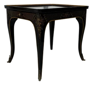 Drexel Et Cetera Chinoiserie Black Lacquer One Drawer Side Drink Table