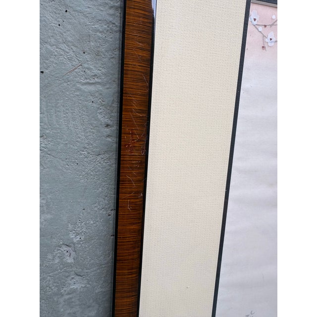 White Mid-Century Japanese Silk-on-Silk Bijin Figure With Parasol, Framed For Sale - Image 8 of 9