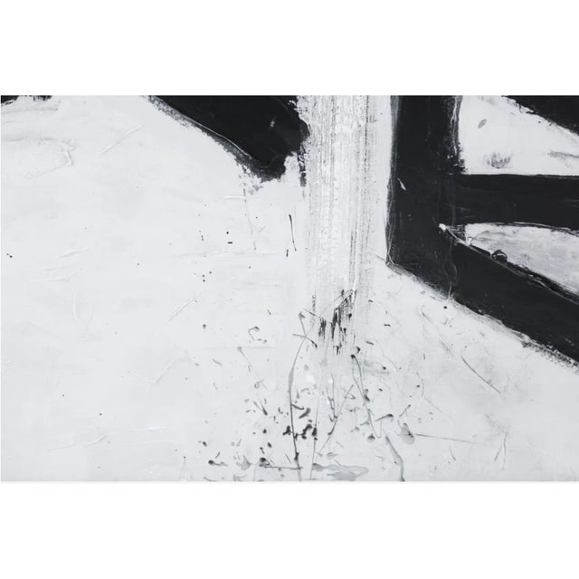 Anonymous Manner of Franz Kline, Monumental Mid-Century Modern Black and White Framed Painting Canvas Art For Sale - Image 4 of 7