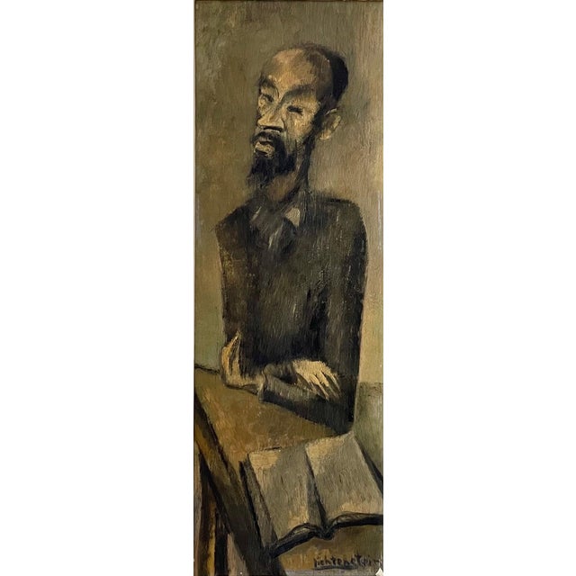 Isaac Lichtenstein 1, Modernist Rabbi Oil Painting Judaica Jewish Synagogue Scene Paris. Lichtenstein., c.1920's-1930's For Sale - Image 4 of 7
