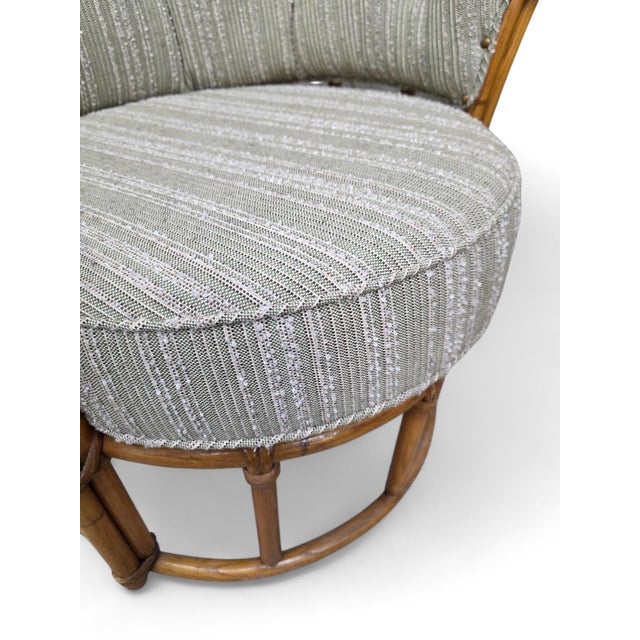 Mid-Century Modern Heywood Wakefield “Ashcraft” Bamboo Style Barrel-Back Rattan Lounge Chairs – Pair For Sale - Image 10 of 10