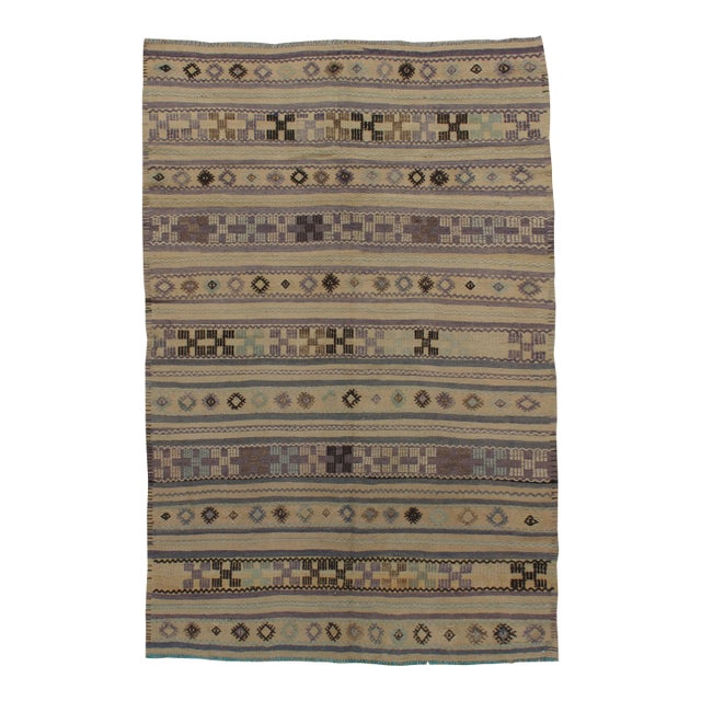 Vintage Circa 1940 Turkish Flat Weave Jajim Kilim Rug, 5ft 1in X 7ft 8in For Sale