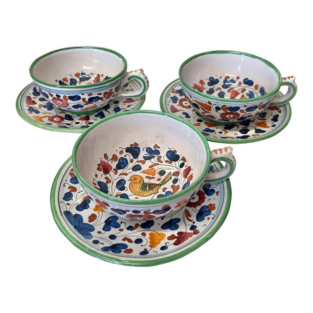 Vintage Deruta Italian Cup & Saucer Signed - 7 Pieces For Sale