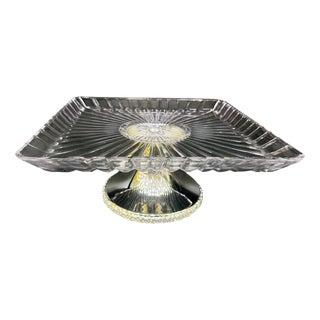Handmade Brass Cake Stand with Etched Glass Top For Sale
