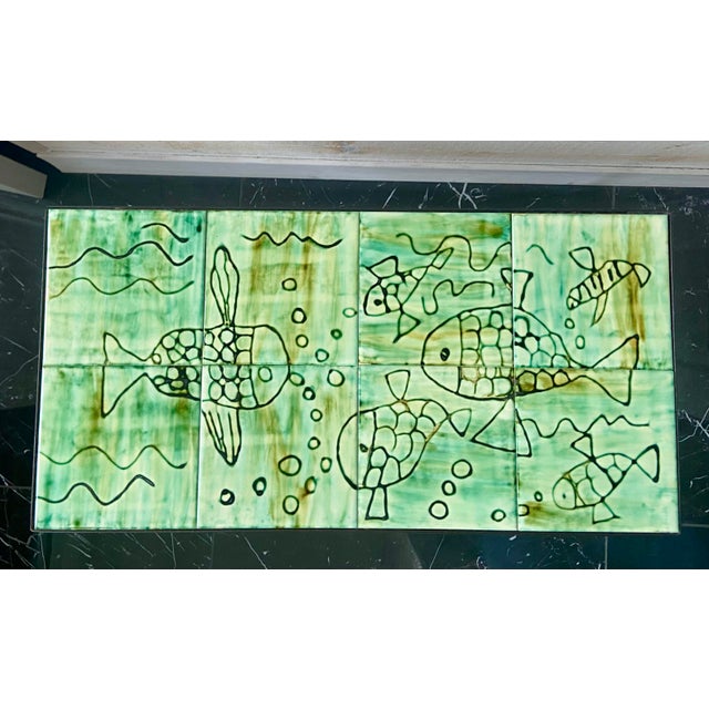 Mid-Century Modern Mid-Century Modern Ceramic Tile Coffee Table with Fish Motif, 1960s For Sale - Image 3 of 9