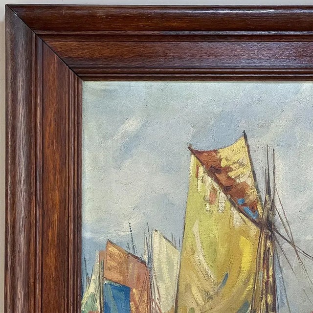 Mustard Antique Framed Oil Painting on Canvas by E. Halleux Dated 1940 For Sale - Image 8 of 13
