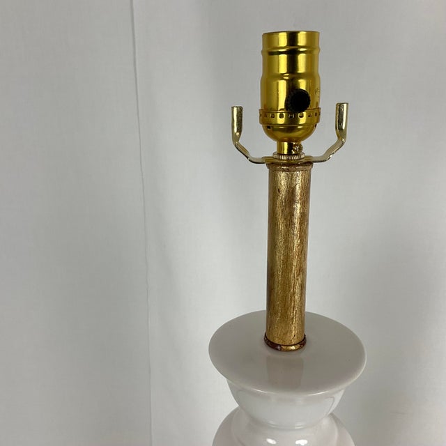 White Vintage Tall White Ceramic Column Lamps - a Pair For Sale - Image 8 of 14