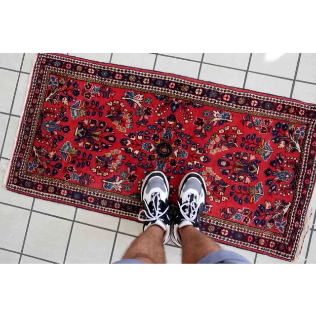 Red 1970s Handmade Vintage Persian Sarouk Rug 2.1' X 4.2' For Sale - Image 8 of 11
