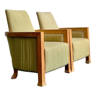 Vintage Boho Wood Frame Lounge Chairs - A Pair For Sale