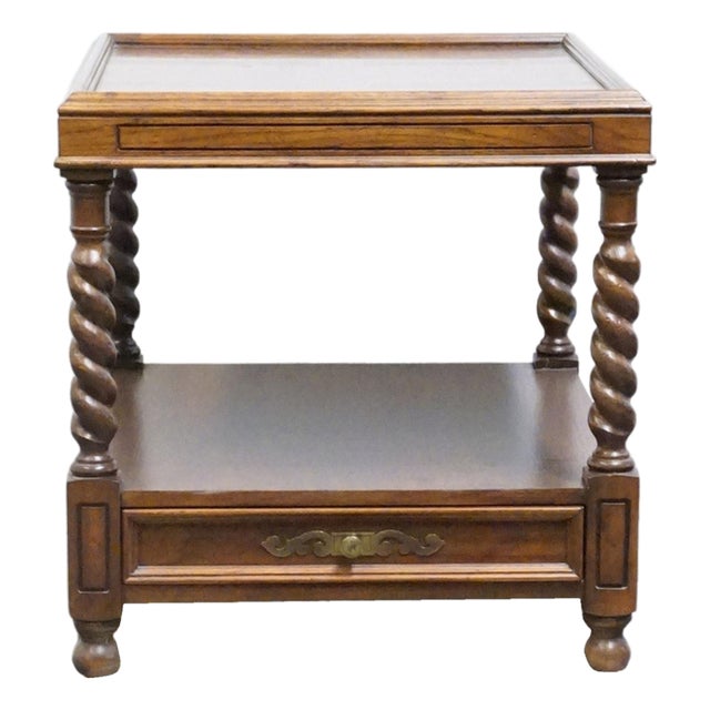 Hekman Furniture Solid Walnut & Birds Eye Maple 22" Accent End Table W. Rope Twist Legs For Sale