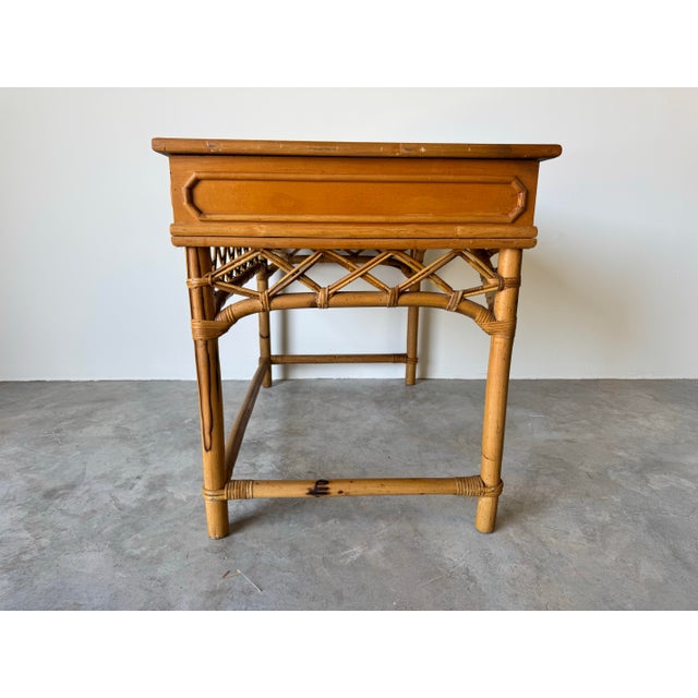 Brown Vintage Coastal Ficks Reed Faux Bamboo Rattan Desk With Chair For Sale - Image 8 of 12