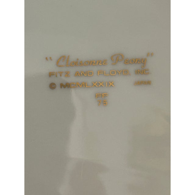 Ceramic Late 20th Century Fitz and Floyd “Cloisonné Peony Black” Salad Plates - A Set of 9 For Sale - Image 7 of 8