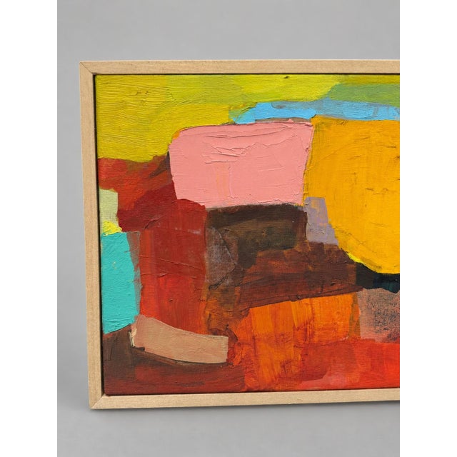 Mary Weatherall American Abstract Oil Painting, c. 1980 A vibrant American abstract composition by Mary Pennington Updike...