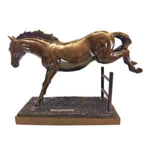 Mid 20th Century 22" Bronze Horse Stallion Jumping Fence Sculpture