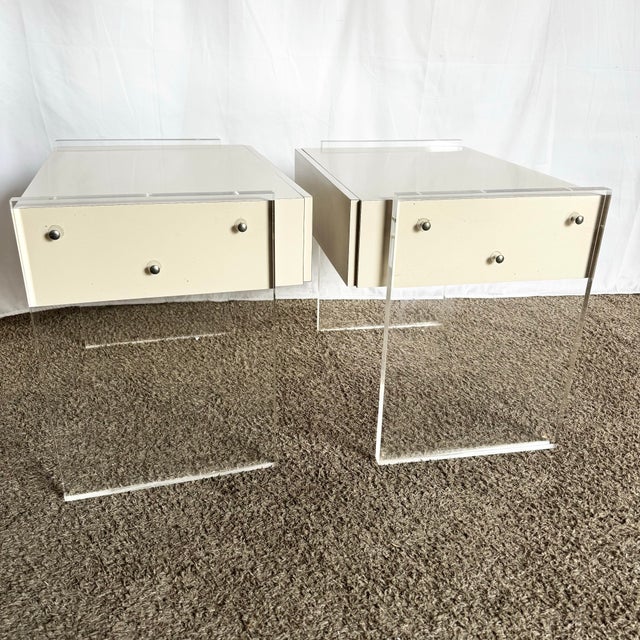 Postmodern White Laminate Lucite Floating Nighstands - A Pair For Sale In Miami - Image 6 of 9