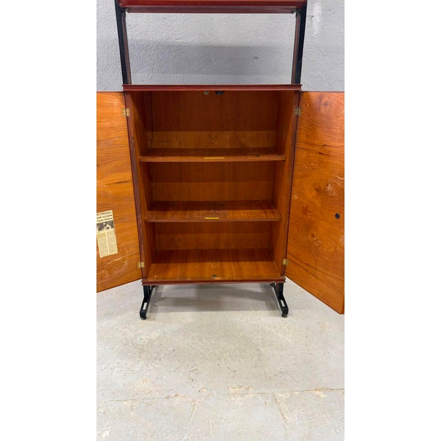 Mid-Century Modern Modular Wall Unit in Veneer and Black Metal Cabinet, Europe, 1960s For Sale - Image 14 of 18