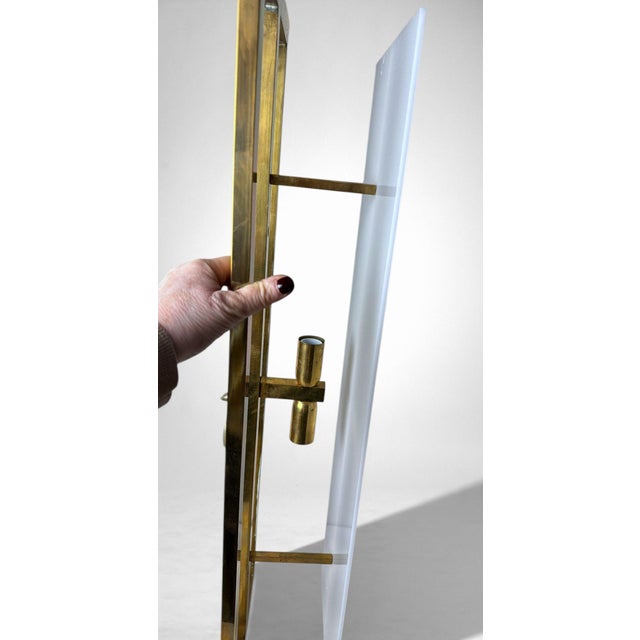 Late 20th Century Romeo Rega Style Large Italian Brass and Opaline Plexiglass Wall Sconces - a Pair For Sale - Image 16 of 18