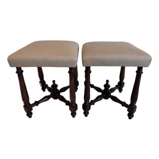 Pair of Antique 19th Century English Upholstered Foot Stools For Sale