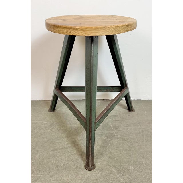 Brown Industrial Green Workshop Stool, 1960s For Sale - Image 8 of 18