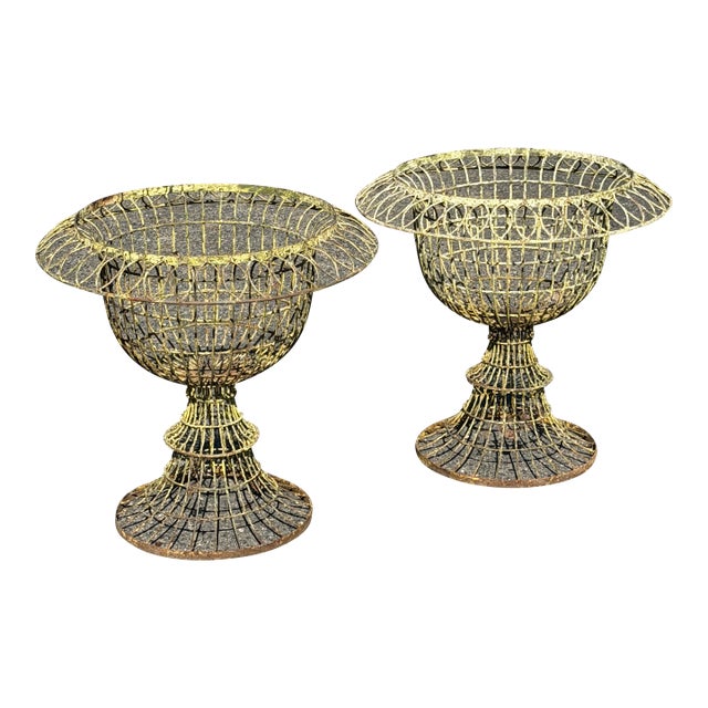 Early 20th Century Large Wire Jardinere Planter Pair For Sale