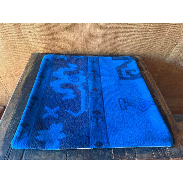Boho Chic Electric Blue Vintage Turkish Rug Pillow 18x18 For Sale - Image 3 of 13