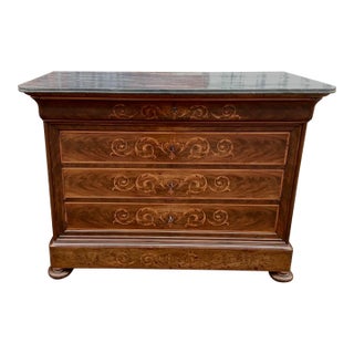 19th Century French Flame Mahogany & Inlay Commode For Sale